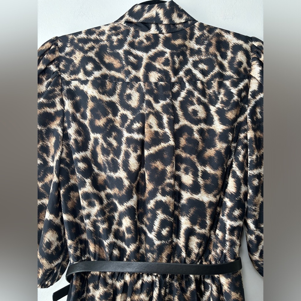 Vince Camuto Women's Leopard Animal Print Tie-Neck Belted Shirt Dress Size 4 - Picture 11 of 14